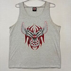 Vintage Harley Davidson Tank Shirt Mens L Gray Tribal Eagle Wolverine Stained